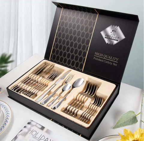 Luxury stainless steel cutlery set 24 pcs/set box family dinner tableware  pl-432